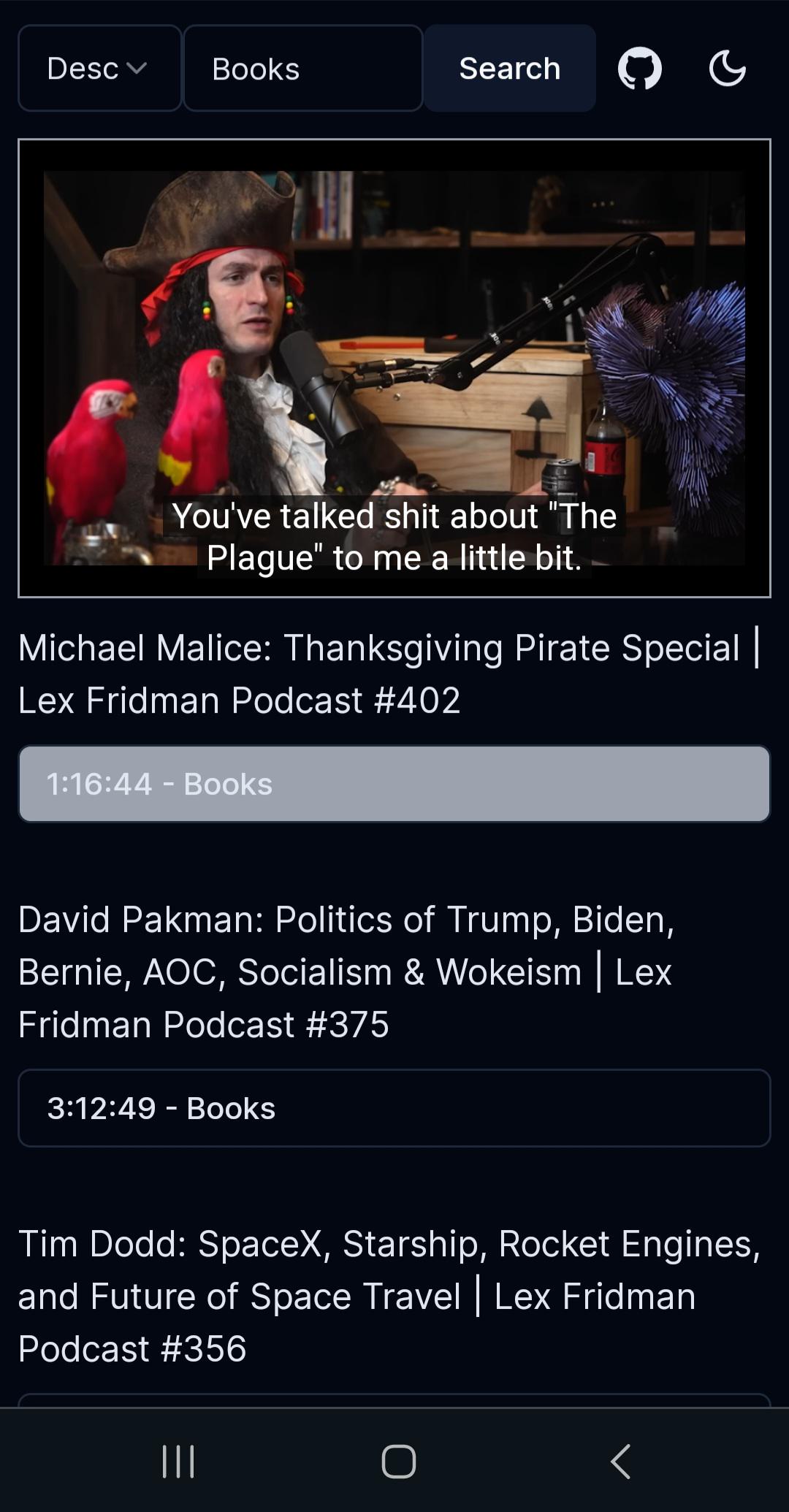 Lex Fridman podcast search screenshot