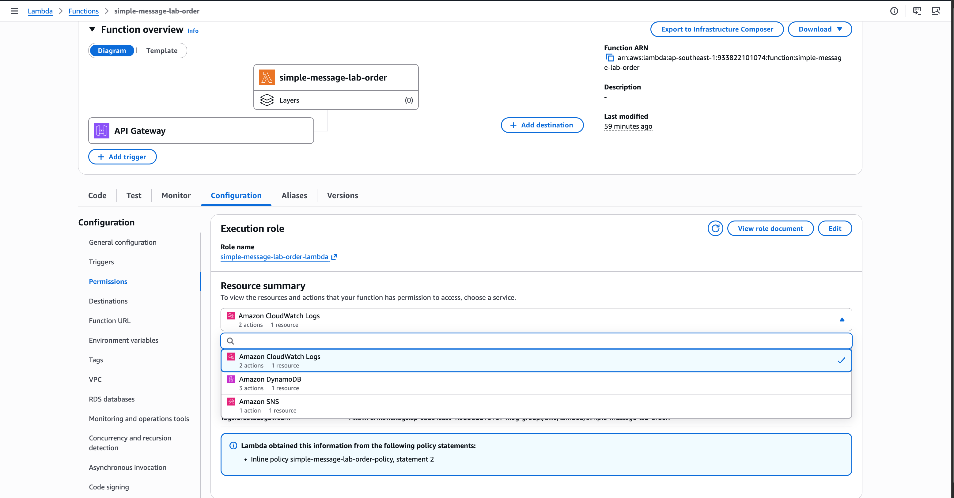 Order Lambda execution role