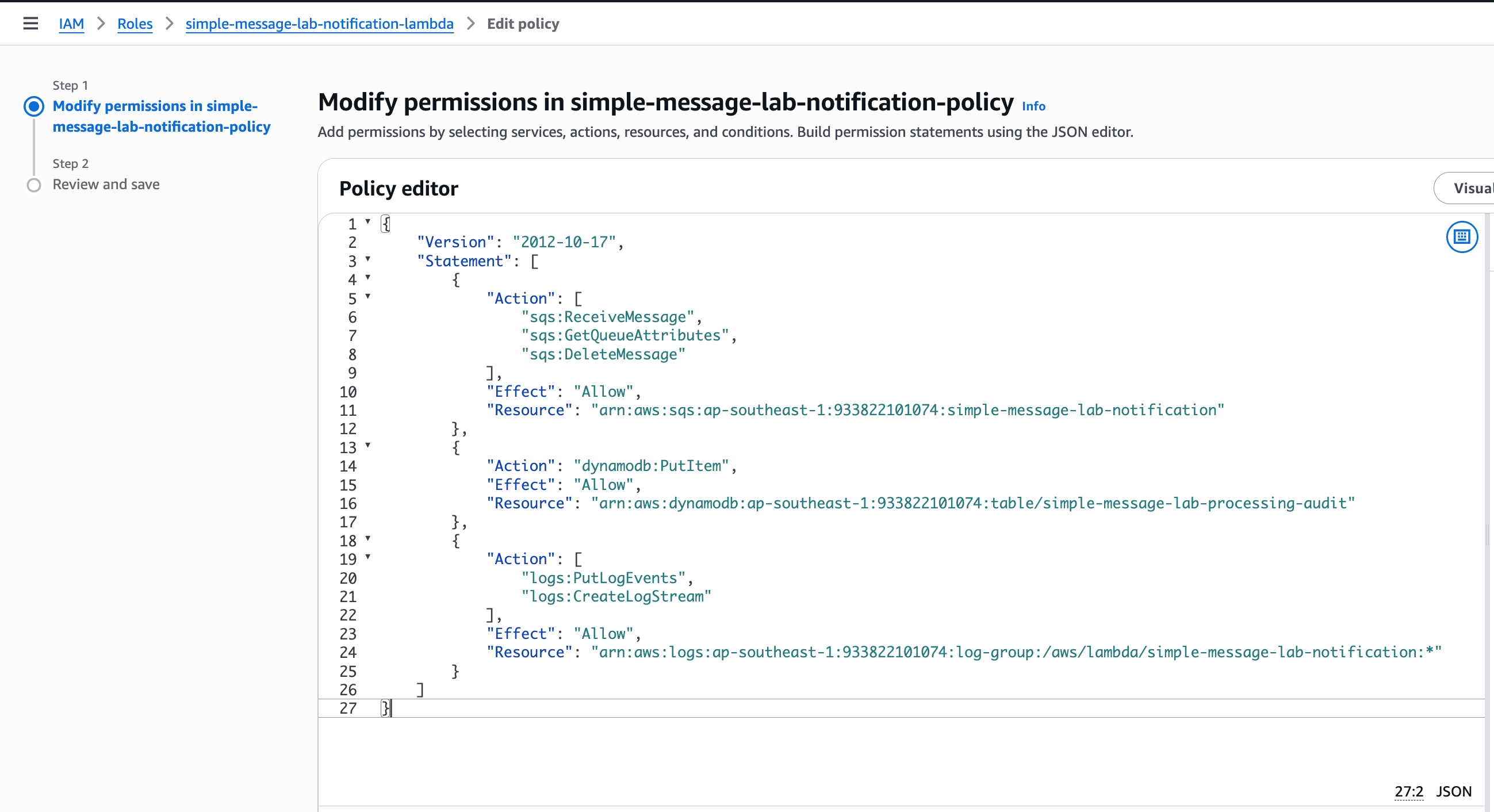 Order Lambda execution role
